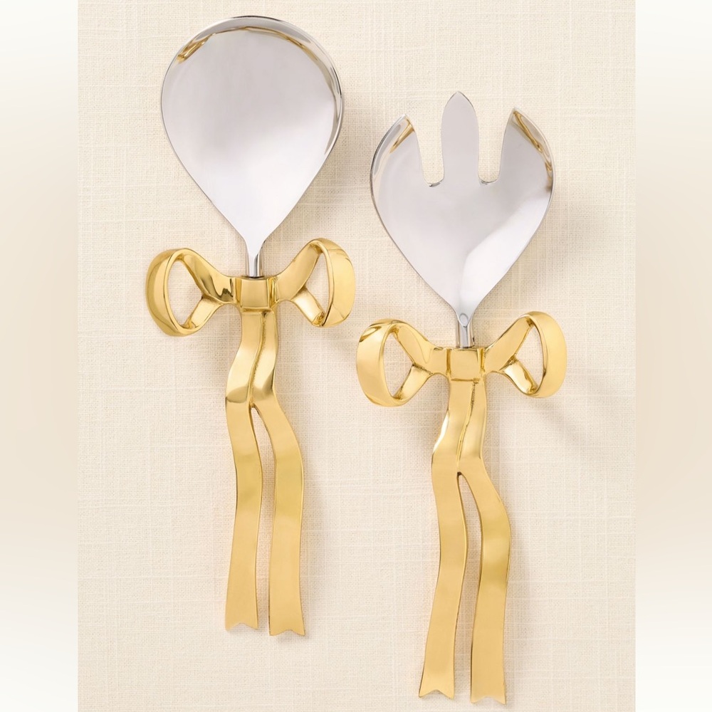 NEW Anthropologie Benedita Stainless Steel Bow Serve Set - Gold